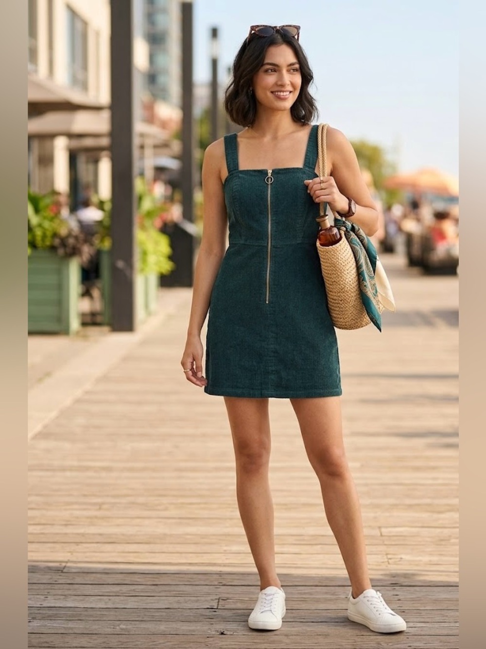 twik Teal Corduroy Mini Dress with Front Zip - Picture 3 of 3